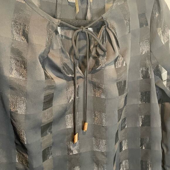 Gracia Semi-Sheer Black Windowpane Print Blouse - size Small - Picture 2 of 6